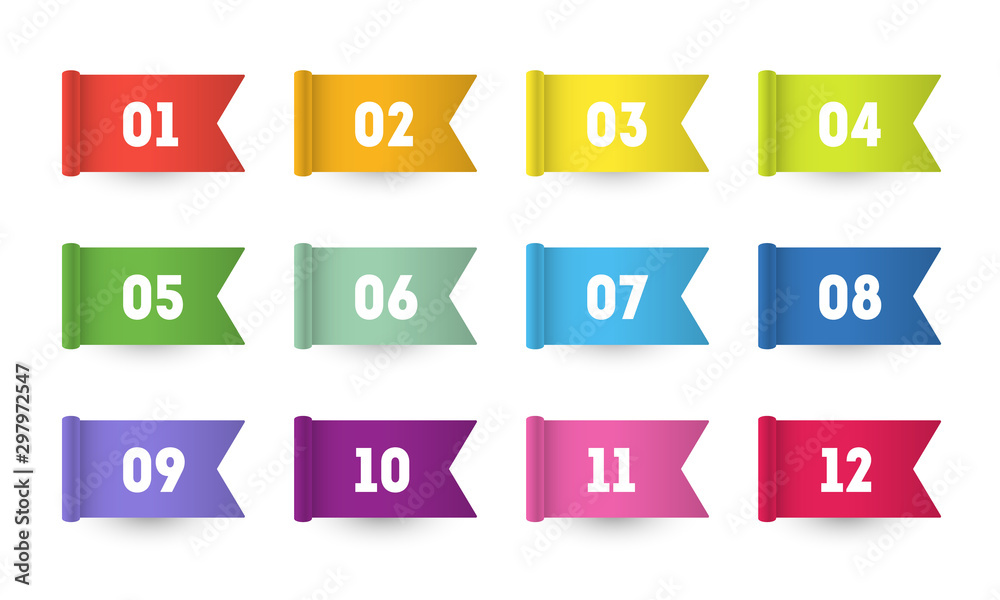Wall mural 3d flag number bullet points from one to twelve