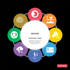 8 weather concept icons infographic design. weather concept infographic design on black background - obrazy, fototapety, plakaty