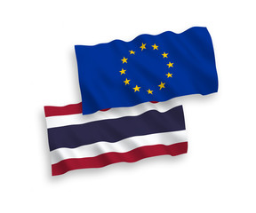 Flags of European Union and Thailand on a white background