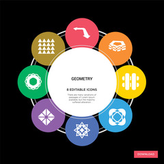 8 geometry concept icons infographic design. geometry concept infographic design on black background
