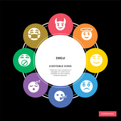 8 emoji concept icons infographic design. emoji concept infographic design on black background