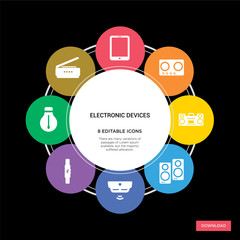 8 electronic devices concept icons infographic design. electronic devices concept infographic design on black background