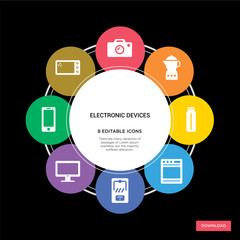 8 electronic devices concept icons infographic design. electronic devices concept infographic design on black background