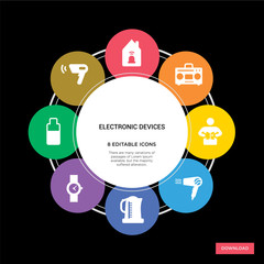 8 electronic devices concept icons infographic design. electronic devices concept infographic design on black background