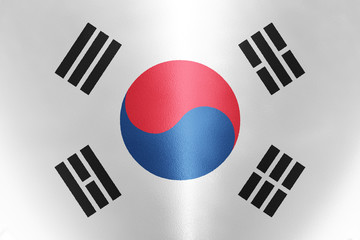 South Korea flag in traditional colors and proportion. Metal texture. 3D rendering