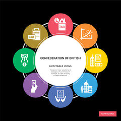 8 confederation of british concept icons infographic design. confederation of british concept infographic design on black background