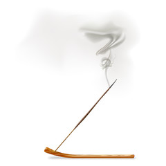 Aroma smoke reed sticks on wooden stand, aromatherapy vector illustration.