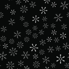 Snowflakes in different shapes and forms. Merry Christmas and New Year seamless vector pattern. Colorful background for Xmas.