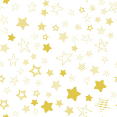 Stars in different shapes and forms. Merry Christmas and New Year seamless vector pattern. Colorful background for Xmas.