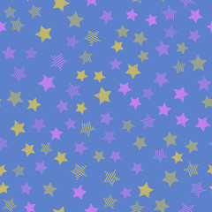 Stars in different shapes and forms. Merry Christmas and New Year seamless vector pattern. Colorful background for Xmas.