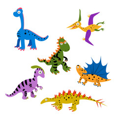 Funny vector collection of dinosaurs. Ideal for kids print, textile.