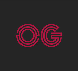 Initial two letter red line shape logo on black vector OG