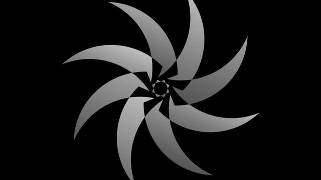Graphic drawing in black and white with stroboscopic and hypnotic effect, while it rotates clockwise and increases in size, in 16: 9 video format