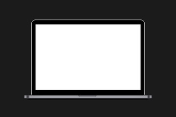 laptop with blank screen isolated on black background