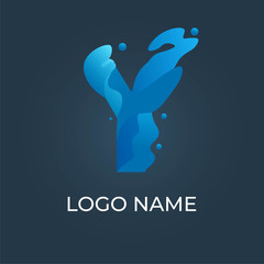 Letter Y liquid water logo isolated. Alphabet vector image