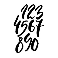 Set of grunge handdrawn numbers. Modern dry brush lettering. Vector illustration.