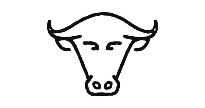 Bull market outline icon animation footage/video. Hand drawn like symbol animated with motion graphic, can be used as loop item, has alpha channel and it's at 4K video resolution.
