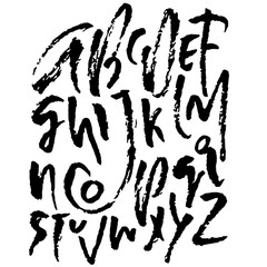 Hand drawn dry brush font. Modern brush lettering. Grunge style alphabet. Vector illustration.