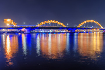 Beautiful night view of the Dragon Bridge in Danang, Vietnam