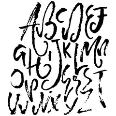Hand drawn dry brush font. Modern brush lettering. Grunge style alphabet. Vector illustration.