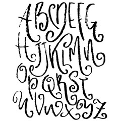 Hand drawn dry brush font. Modern brush lettering. Grunge style alphabet. Vector illustration.