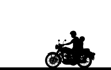 Obraz na płótnie Canvas silhouette fatherand son ride classic motorcycle on white background