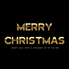Merry Christmas discount card with gold text on black. Vector