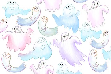 Backdrop with spooky funny ghost. Isolated on a white background. Raster graphics.