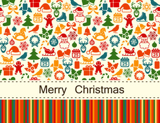 Vector merry christmas background with flat icons and place for text