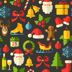 Christmas Seamless background with flat icons