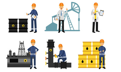 The Oil Industry At Different Stages Of Manufacture From Production To Transportation Vector Illustration Set Isolated On White Background
