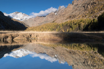 Autumn reflections in the lake, Alps mountains