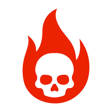 Simple flaming skull or skull on fire flat vector icon for games and websites
