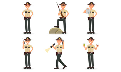 Sheriff In Daily Actions Of Police Department Vector Illustration Set Isolated On White Background