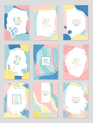 Set Of Cover For Cards, Congratulations, Notebooks Of Abstract Cute Design In Pastel Colors Vector Illustration