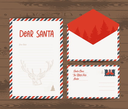 Creative christmas letter and envelope template. Dear santa.