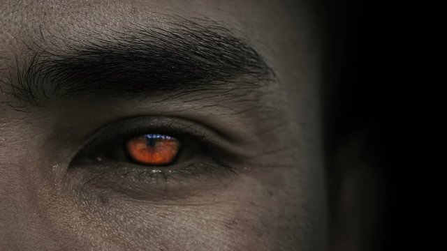 Close up of Zombie red eyes with black background
