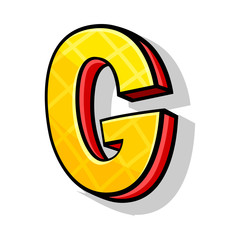 Colorful Yellow And Red Capital Letter G Cartoon Style Vector Illustration