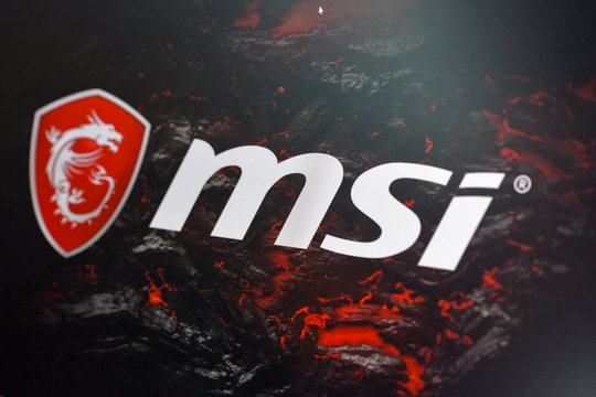 MSI logo at booth during CEE 2017 in Kiev, Ukraine.