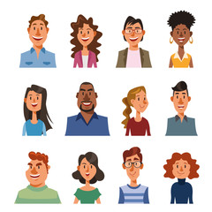 多様な人々のセット。笑顔の男性と女性、異なる国籍。