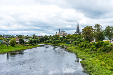 Aerial view of the Borisoglebsky Monastery in Torzhok, Tver oblast, Russia.