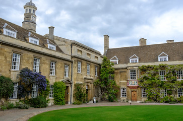 Architectural view of the buildings and grounds of British University,  seen in late spring.