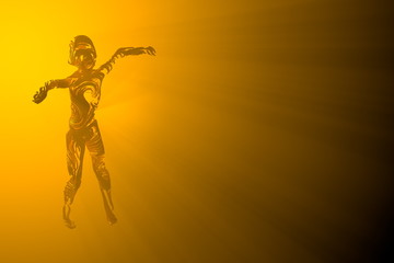 Abstract Flying boy figure is wrapped up by branches of magic plant isolated on black background. Halloween 3d illustration