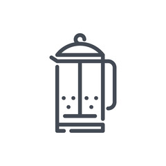 French press line icon. French tea pot vector outline sign.