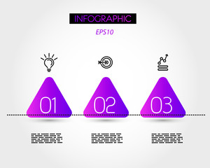 three infographic violet rounded triangles