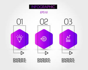 three violet infographic rounded hexagons