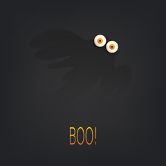 Happy Halloween Card Template - Flying Ghost with Big Pop Out Eyes in the Dark - Vector Illustration