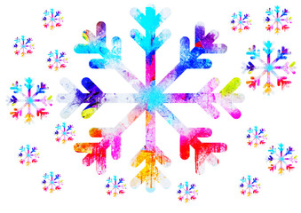 Christmas Background with Cute Colorful Snowflakes on White background