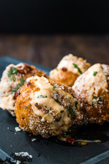 Fried Mac and Cheese Balls with Parmesan Cheese and Mayonnaise / Macaroni Bites.