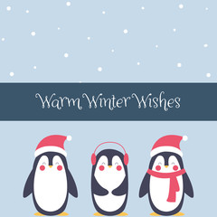 Warm Winter Wishes - Weihnachtskarte mit süßen Pinguinen